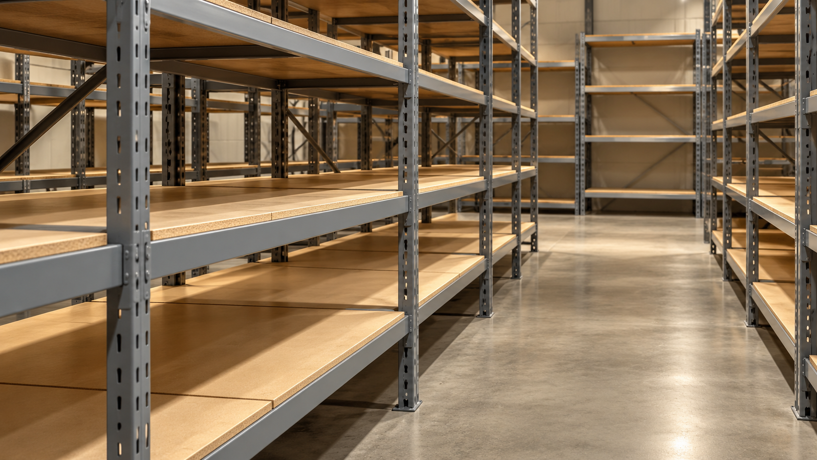 Corsia di magazzino con scaffalature industriali